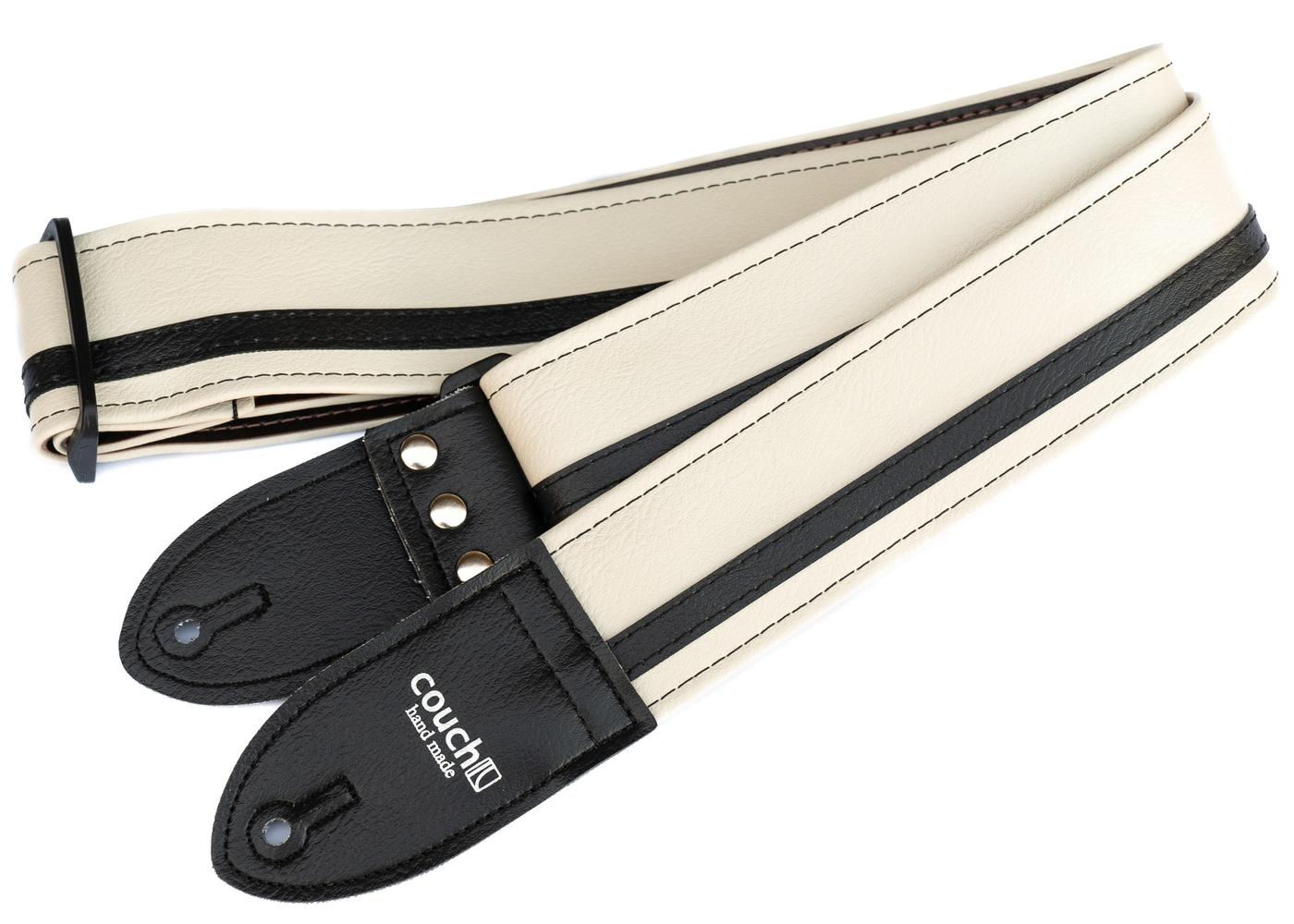 Cream and black racing stripe strap on white